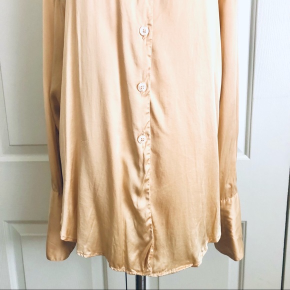 Style New York Silk Button Down Oversize Long Sleeves Top Size M Gold Cream - Picture 2 of 11